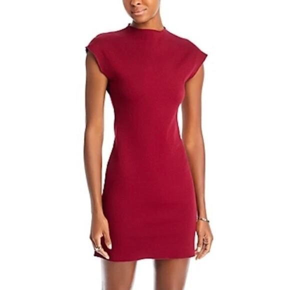 Aqua Dresses & Skirts - Aqua Ponte Sheath Mock Neck Cap Sleeve Mini Dress Burgundy Red Women’s Small
